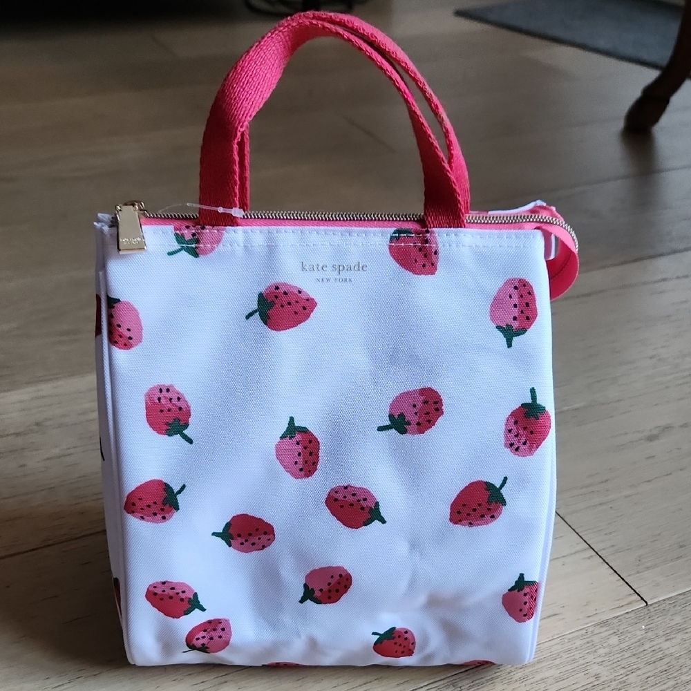 Kate Spade White and Pink Strawberry Lunchbox Tote